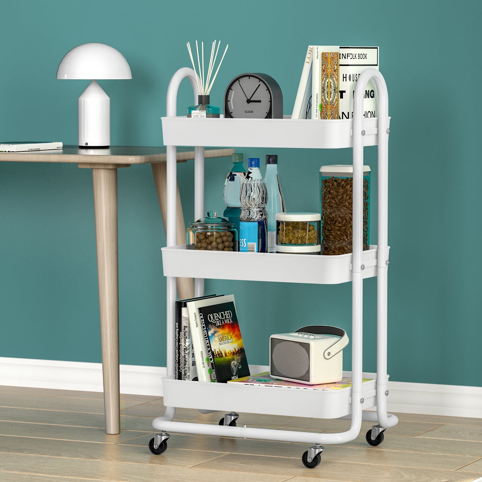 Storage Trolley Kitchen Cart 3 Tiers Rack White/Black