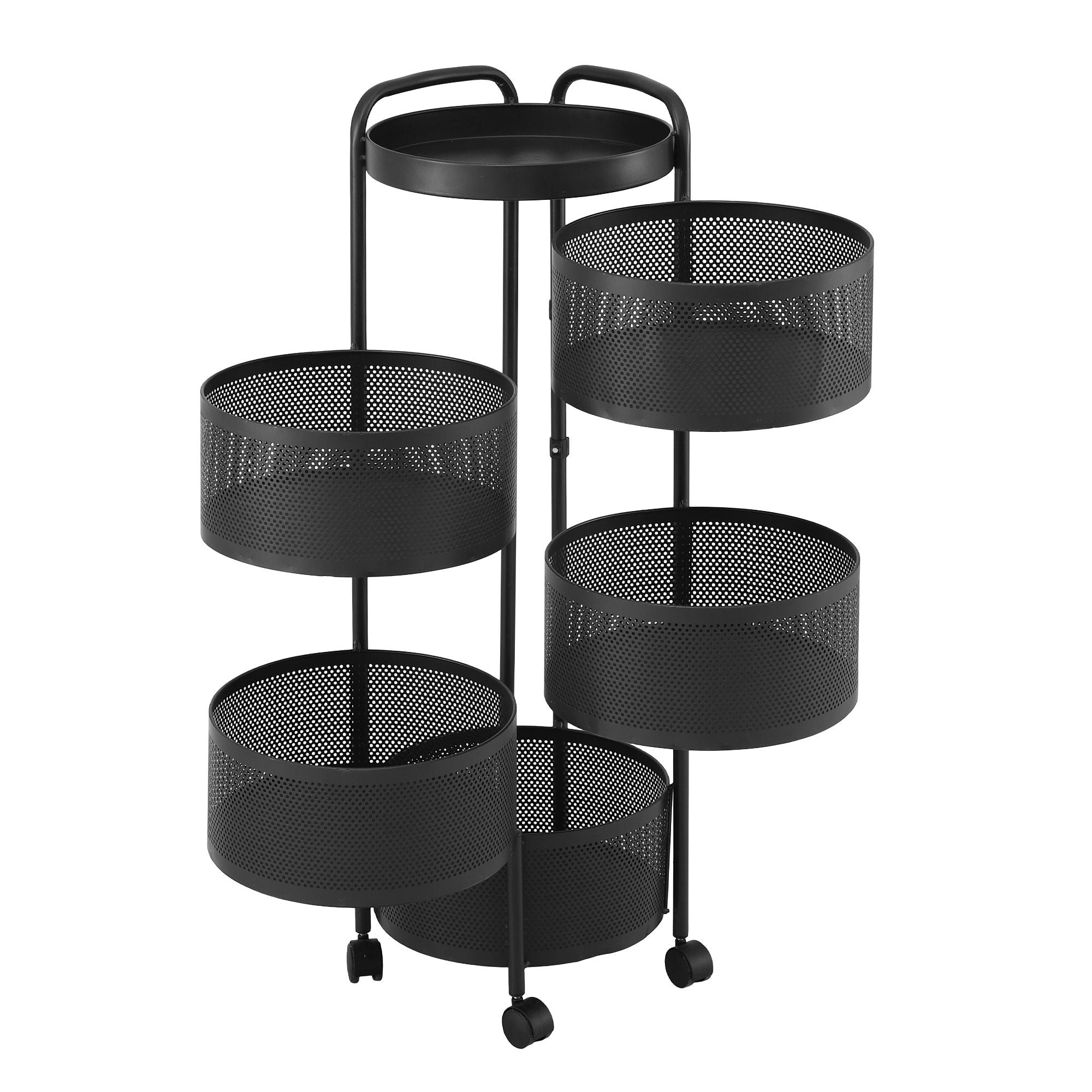 5-Tier Rolling Kitchen Storage Trolley Black | Simpledeals