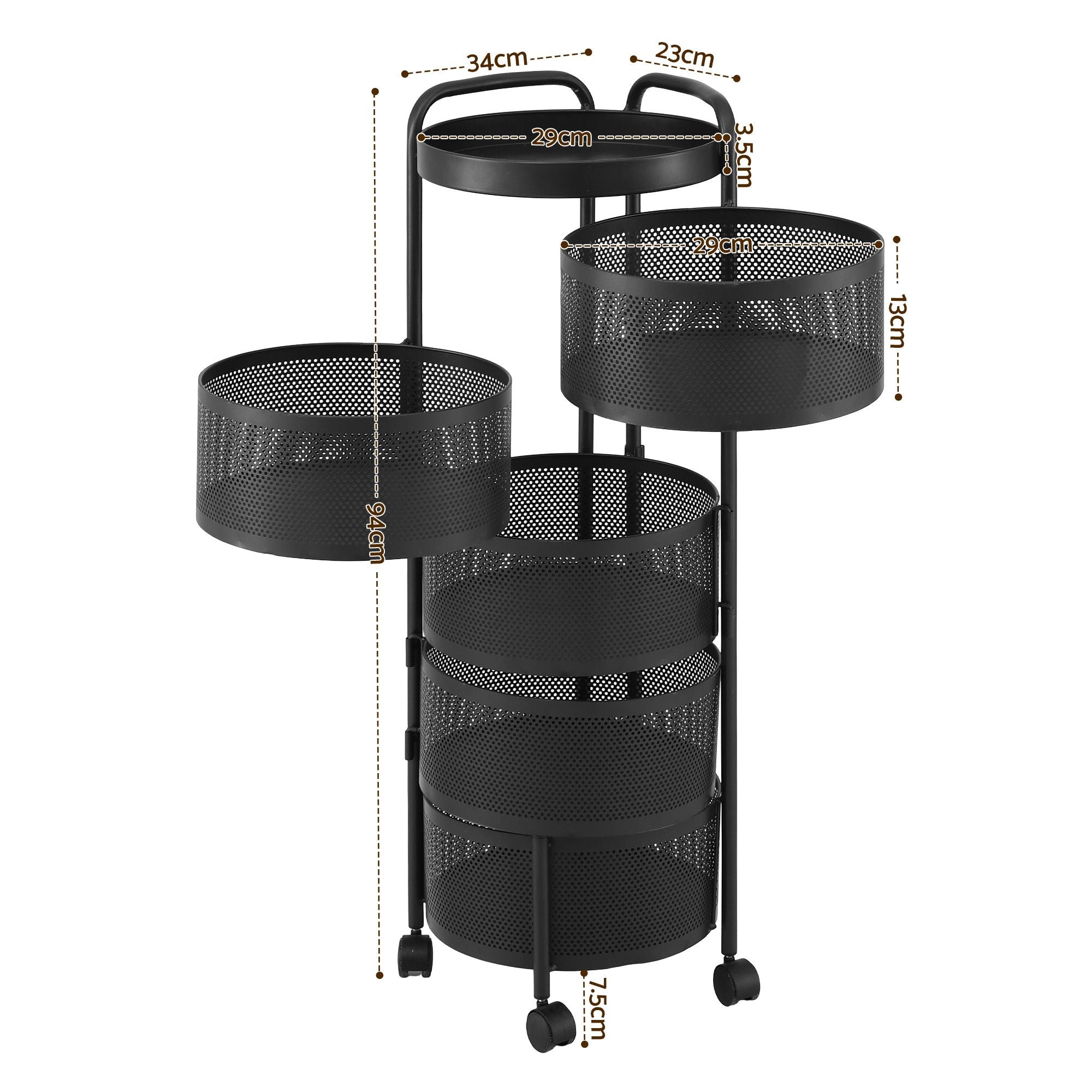 5-Tier Rolling Kitchen Storage Trolley Black | Simpledeals