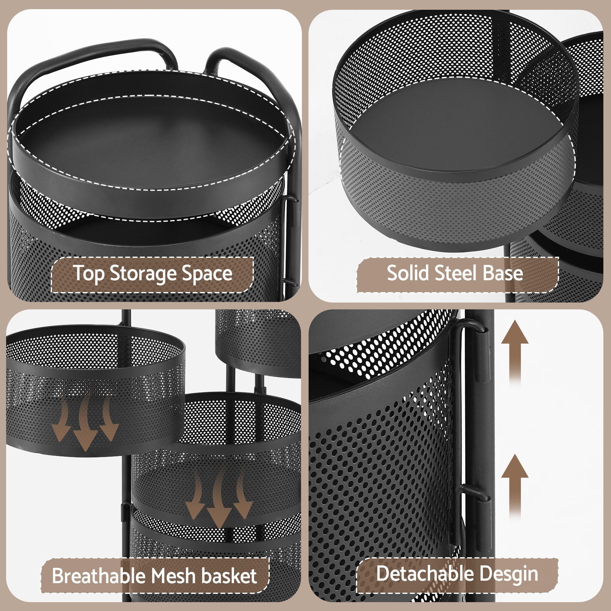 5-Tier Rolling Kitchen Storage Trolley Black | Simpledeals