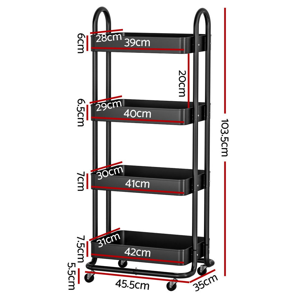 Storage Trolley Kitchen Cart 4 Tiers Black | Kitchen & Dining Trolleys