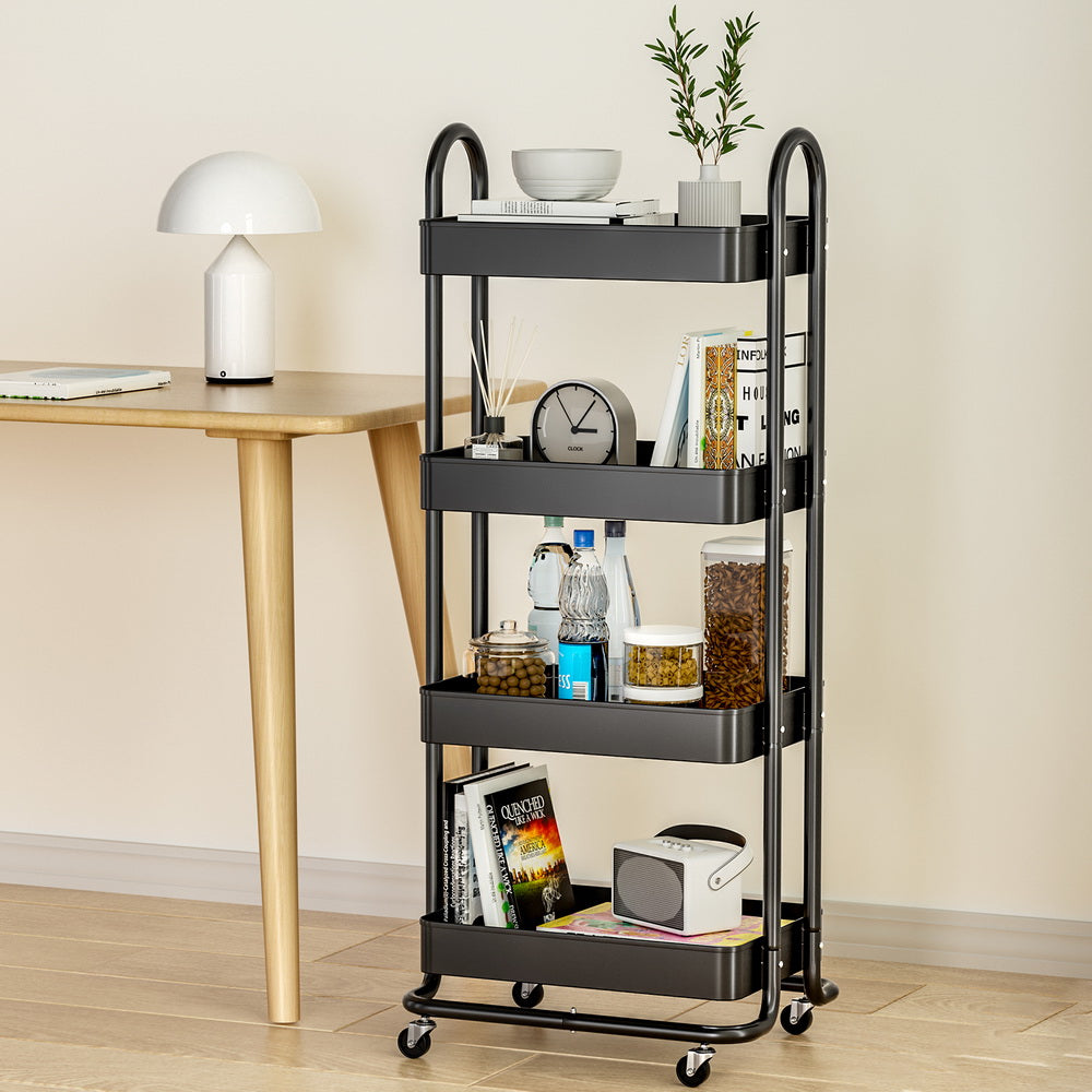 Black colour - Storage Trolley Kitchen Cart 4 Tiers Black