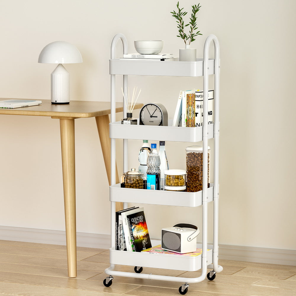 Storage Trolley Kitchen Cart 4 Tiers Black, Black colour