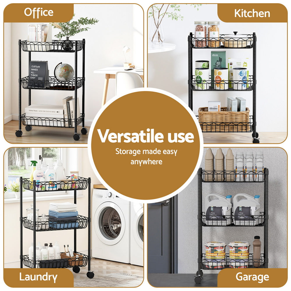 Kitchen & Dining Trolleys - 3-Tier Shelving Unit Adjustable Garage Storage Kitchen Rack With Wheels