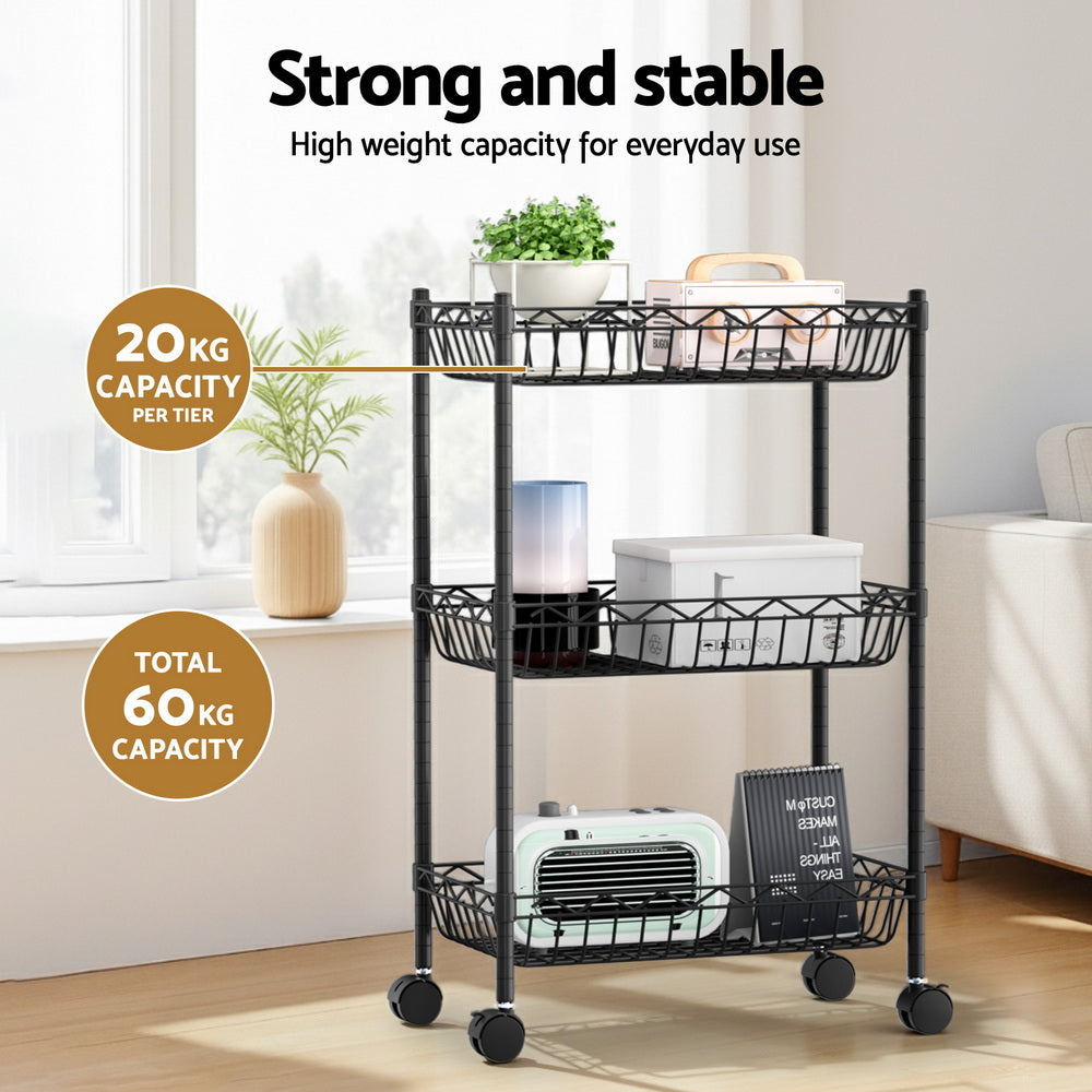 3-Tier Shelving Unit Adjustable Garage Storage Kitchen Rack With Wheels | Kitchen & Dining Trolleys