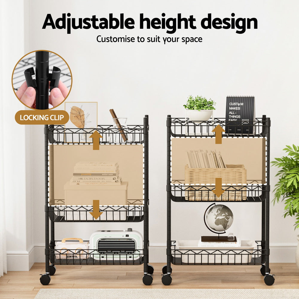 3-Tier Shelving Unit Adjustable Garage Storage Kitchen Rack With Wheels, Kitchen & Dining Trolleys