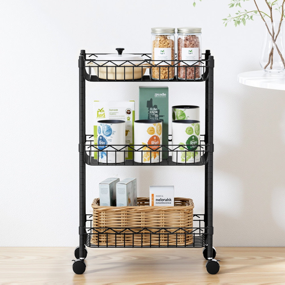 3-Tier Shelving Unit Adjustable Garage Storage Kitchen Rack With Wheels with Kitchen & Dining Trolleys