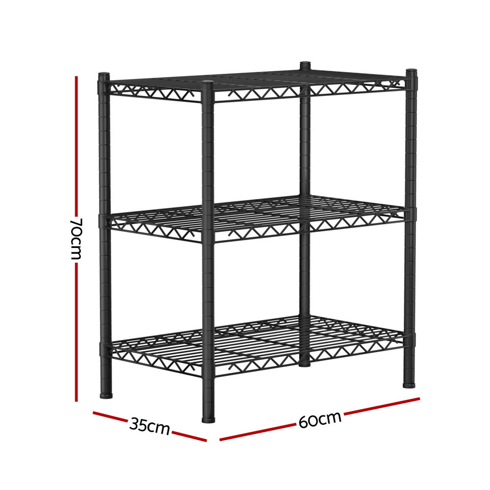 3-Tier Shelving Unit Adjustable Garage Storage Shelves Kitchen Rack Steel with Kitchen & Dining Trolleys