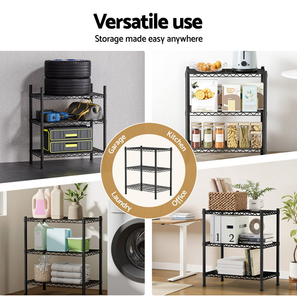 Steel finish - 3-Tier Shelving Unit Adjustable Garage Storage Shelves Kitchen Rack Steel