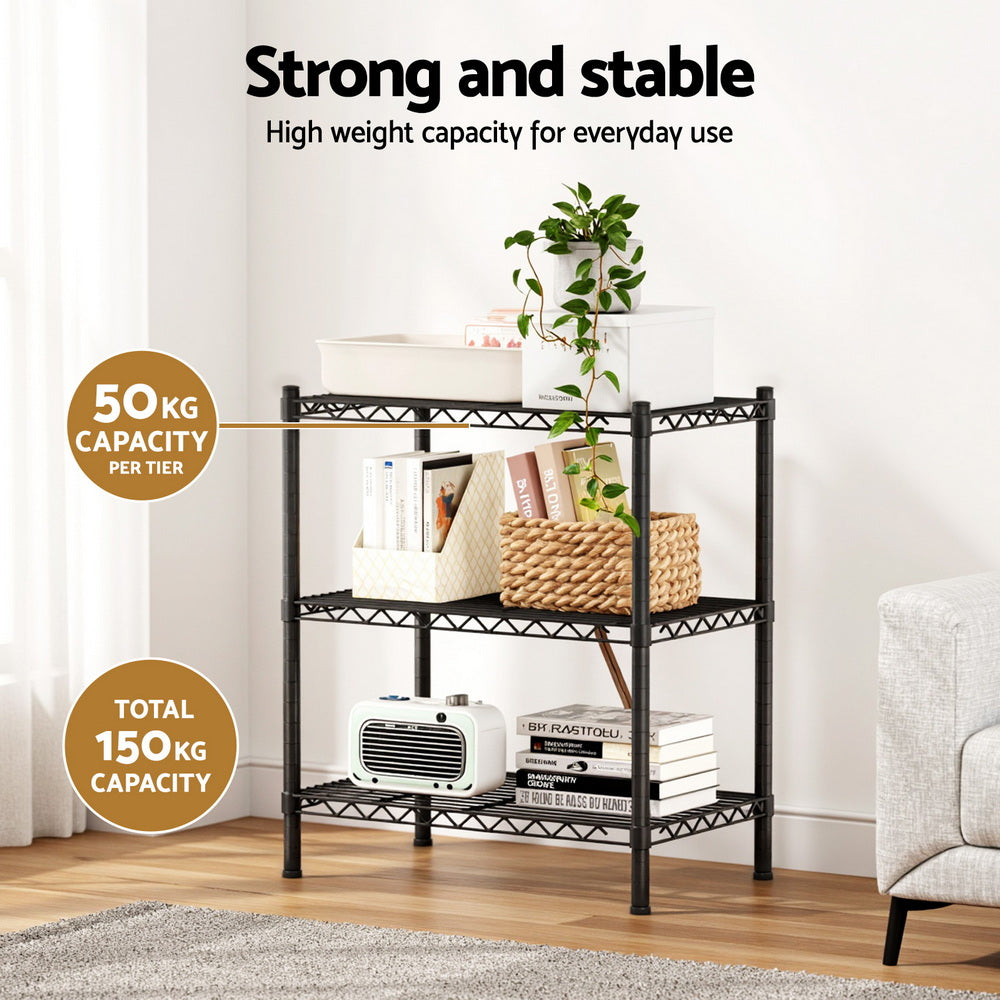 Kitchen & Dining Trolleys - 3-Tier Shelving Unit Adjustable Garage Storage Shelves Kitchen Rack Steel