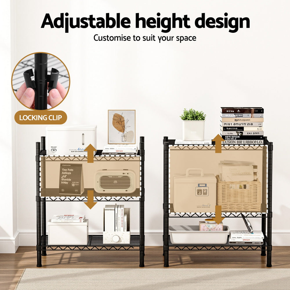 3-Tier Shelving Unit Adjustable Garage Storage Shelves Kitchen Rack Steel | Kitchen & Dining Trolleys