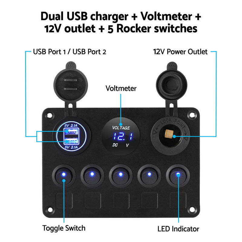 12V Switch Panel For Car Boat Marine USB ON-OFF LED Rocker
