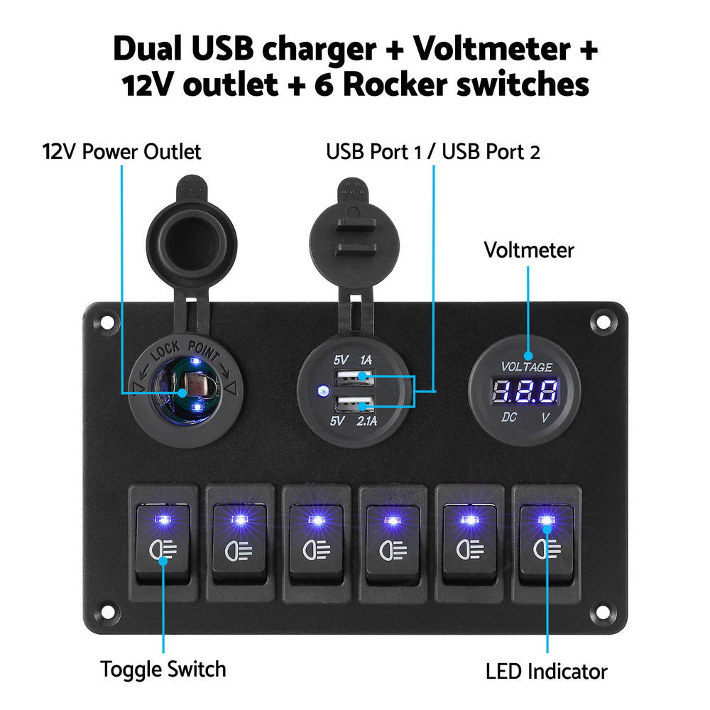 12V Switch Panel For Car Boat Marine USB ON-OFF LED Rocker Toggle