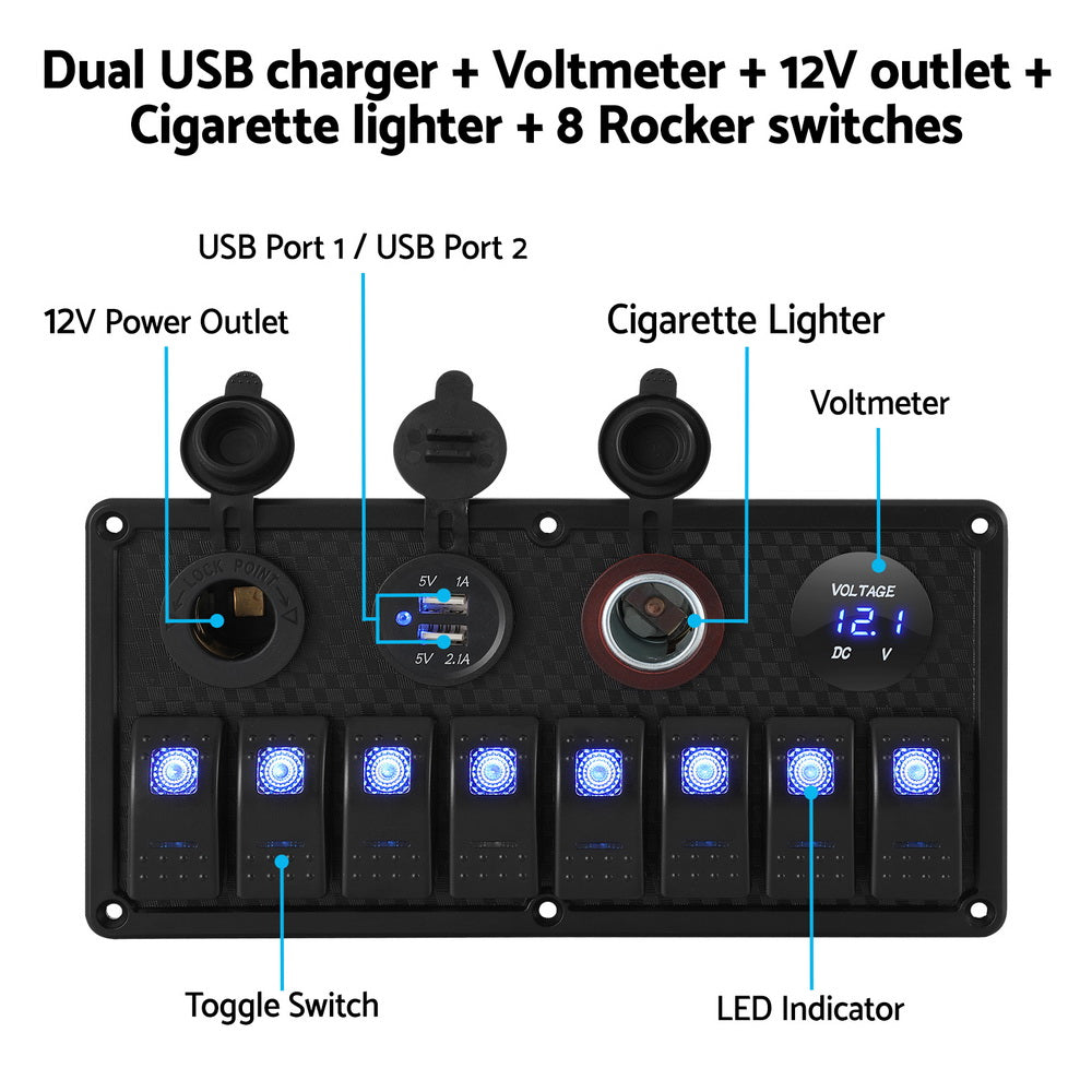 12V Switch Panel For Car Boat Marine USB ON-OFF LED Rocker Toggle