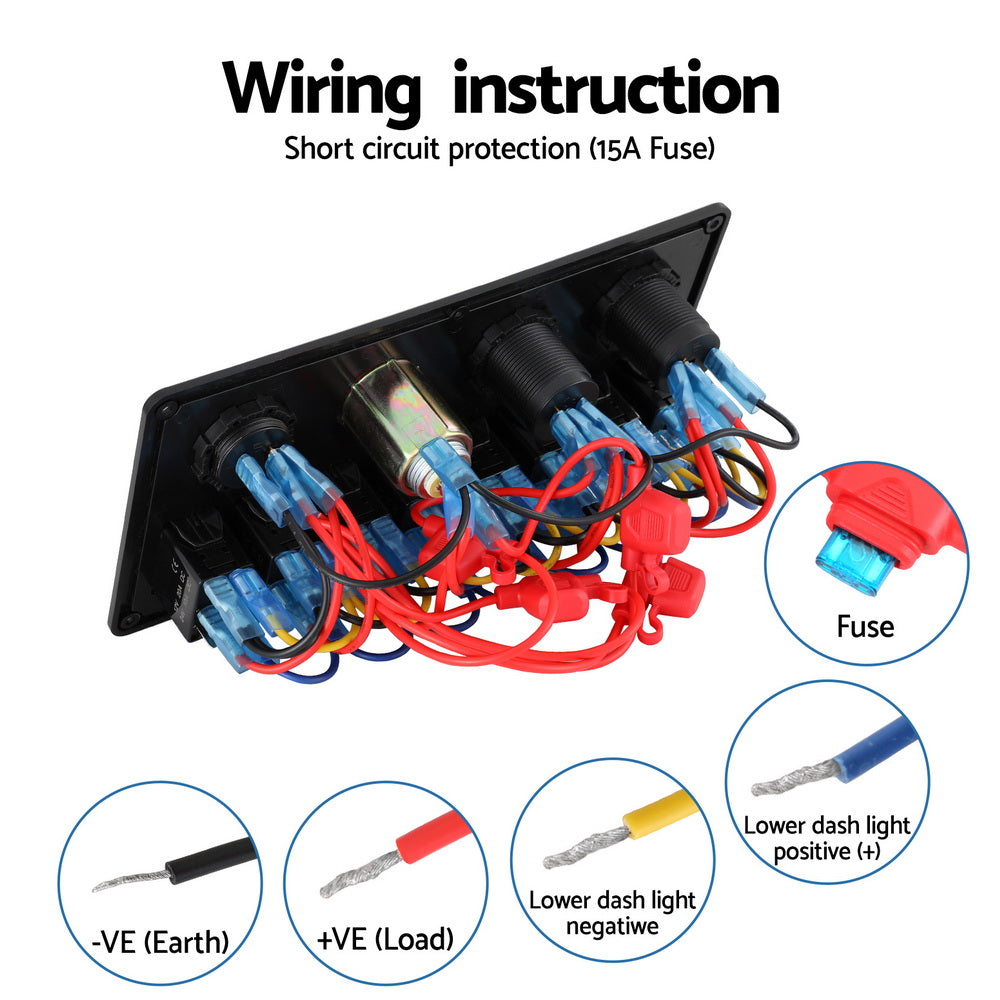 12V Switch Panel For Car Boat Marine USB ON-OFF LED Rocker Toggle
