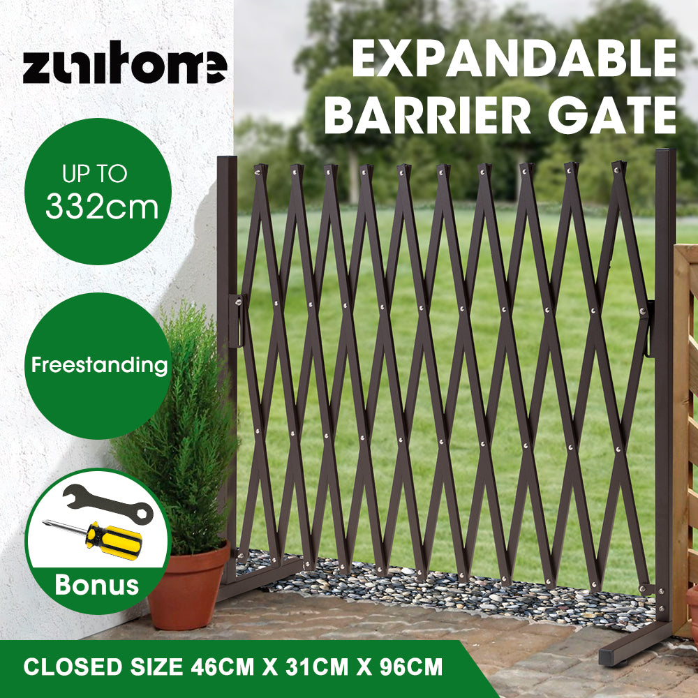 Garden Fence Gate Expandable Barrier Indoor Outdoor Brown