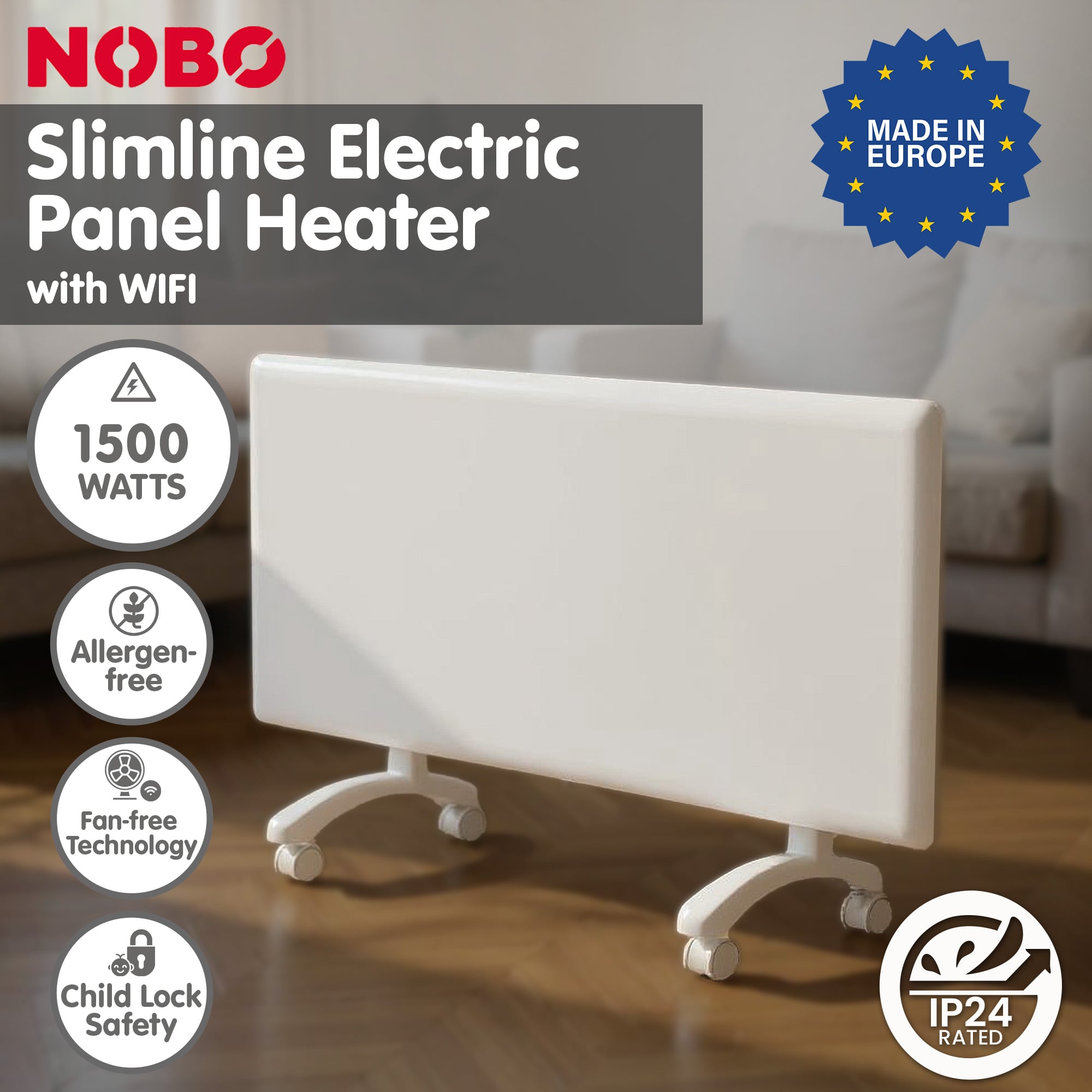 Slimline Electric Panel Heater Wi-Fi 102.5x5.5x40cm