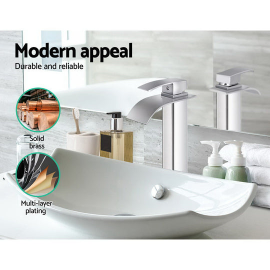Bathroom Basin Mixer Tap Thin Tall Faucet Vanity Laundry Black - Silver