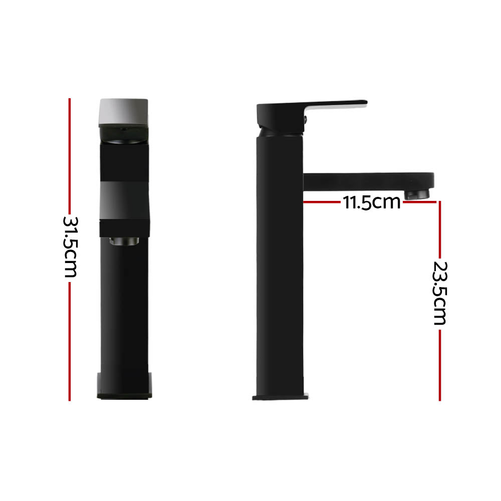 Square Tall Basin Mixer Tap Black Vanity Laundry Bathroom Faucet