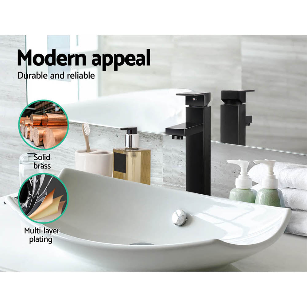 Square Tall Basin Mixer Tap Black Vanity Laundry Bathroom Faucet