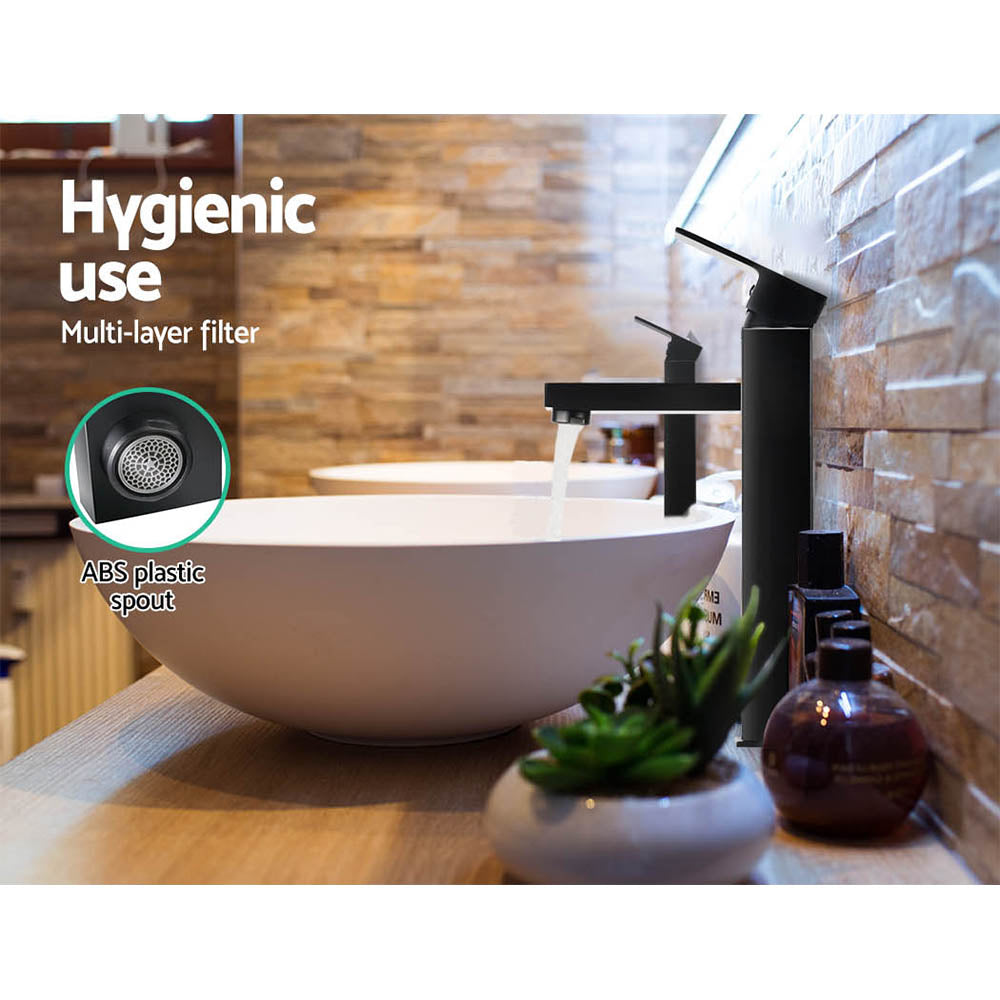 Square Tall Basin Mixer Tap Black Vanity Laundry Bathroom Faucet