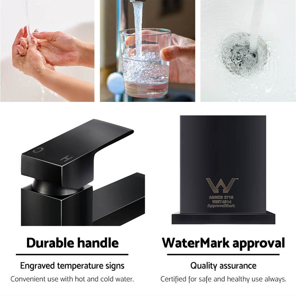 Square Tall Basin Mixer Tap Black Vanity Laundry Bathroom Faucet