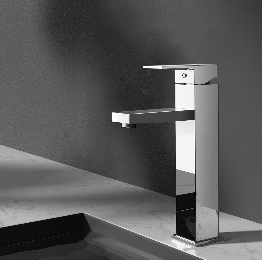 Bathroom Basin Mixer Tap Chrome Square Faucet Hot Cold Vanity Sink Mixer
