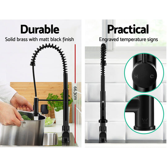Kitchen Mixer Tap Pull Down 2 Modes Sink Faucet Basin Laundry Black - Taps Vanity Swivel Brass