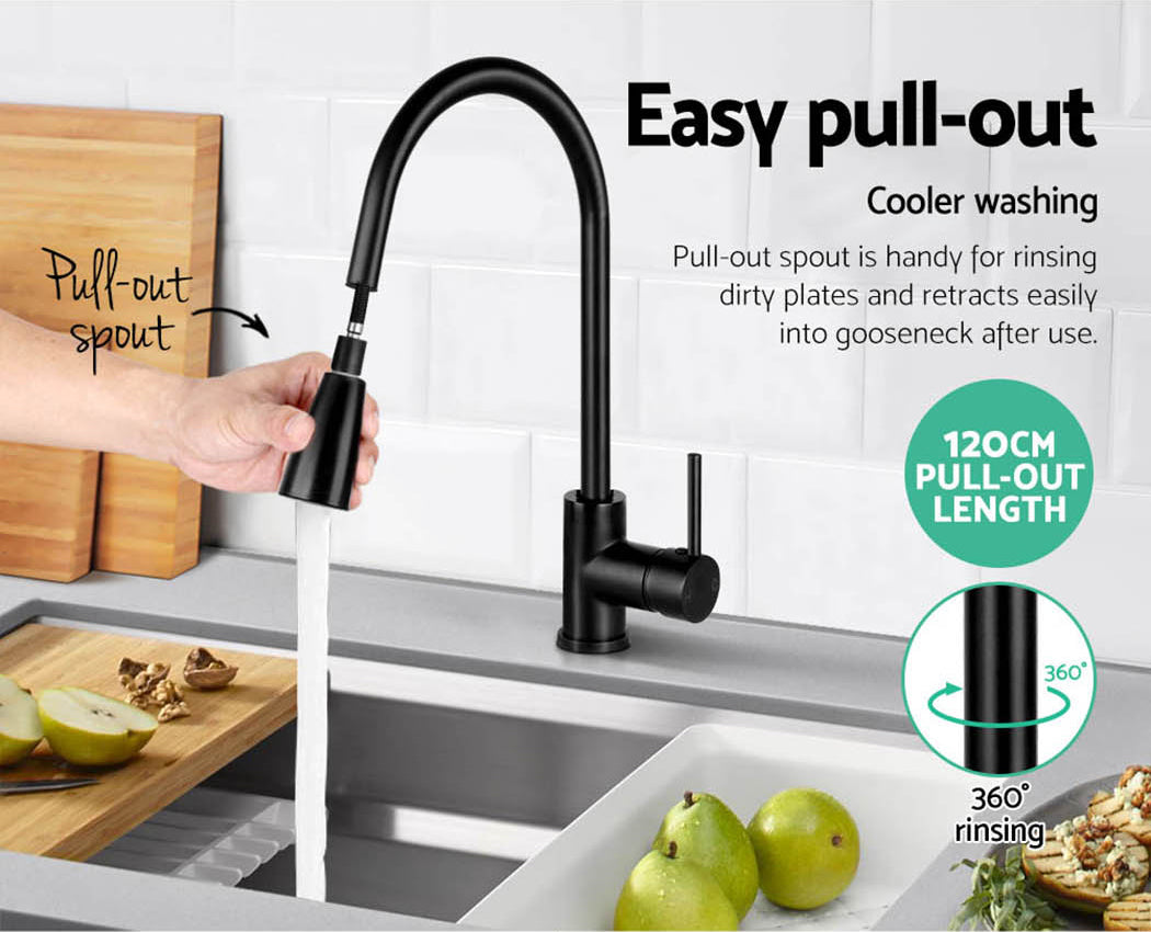 Kitchen Mixer Tap Pull-Out 2-Mode Sink Faucet Basin Laundry Black