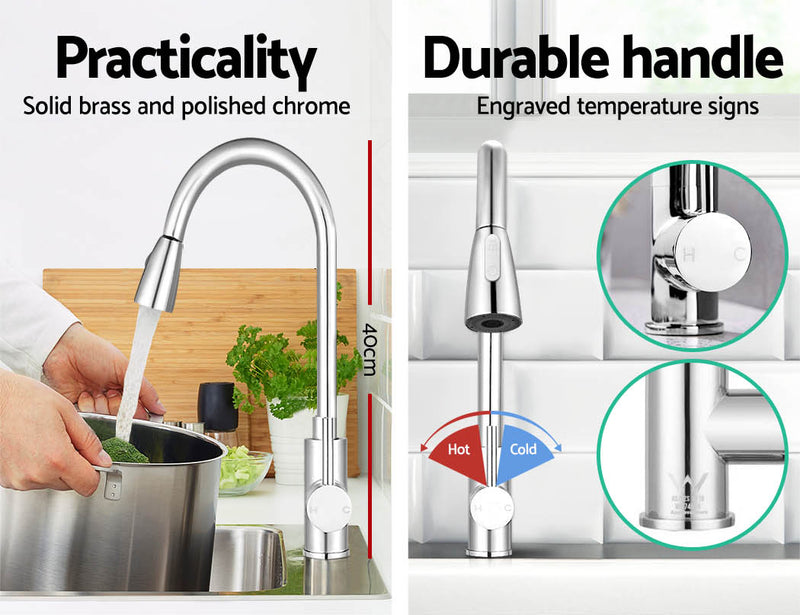 Kitchen Mixer Tap Pull Out Spray Gooseneck 360 Swivel