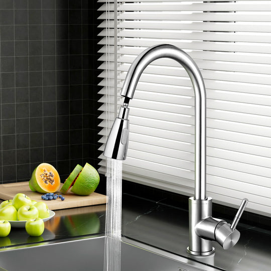 Kitchen Mixer Tap Pull Out 2 Mode Sink Faucet Basin Laundry Chrome with Tap & Sink Accessories