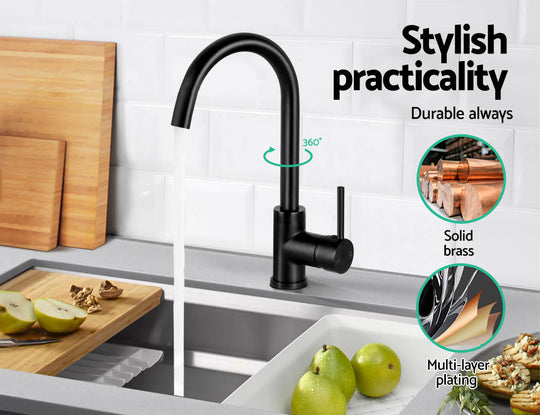 Black colour - Kitchen Mixer Tap Mixer Round Sink Faucet Basin Laundry Black