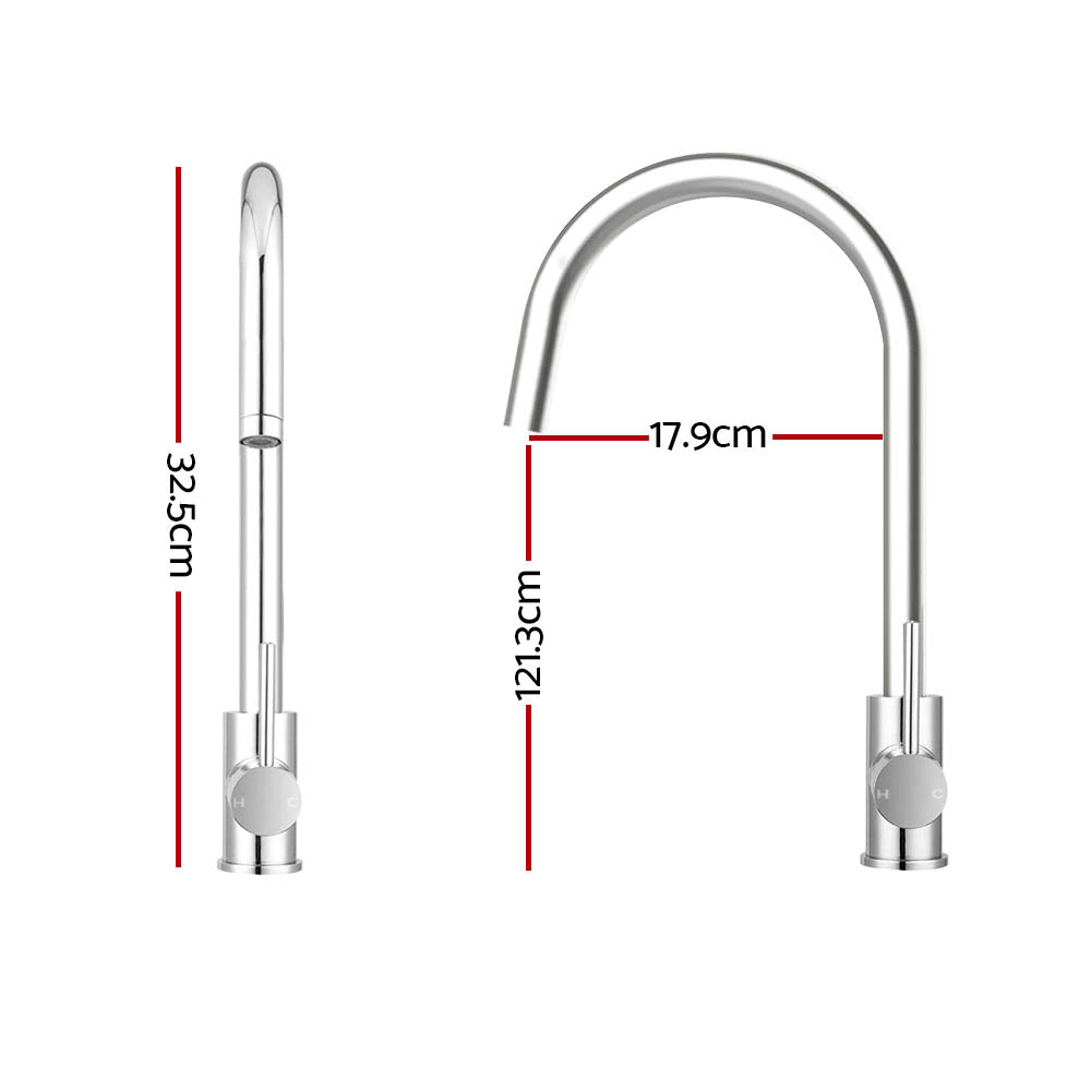 Kitchen Mixer Tap Round Sink Faucet Chrome Basin Laundry Mixer