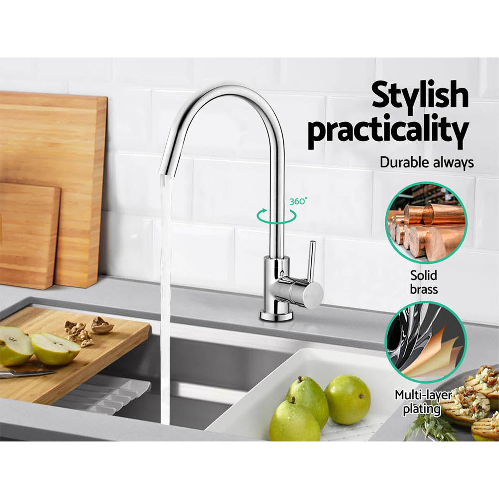 Kitchen Mixer Tap Round Sink Faucet Chrome Basin Laundry Mixer