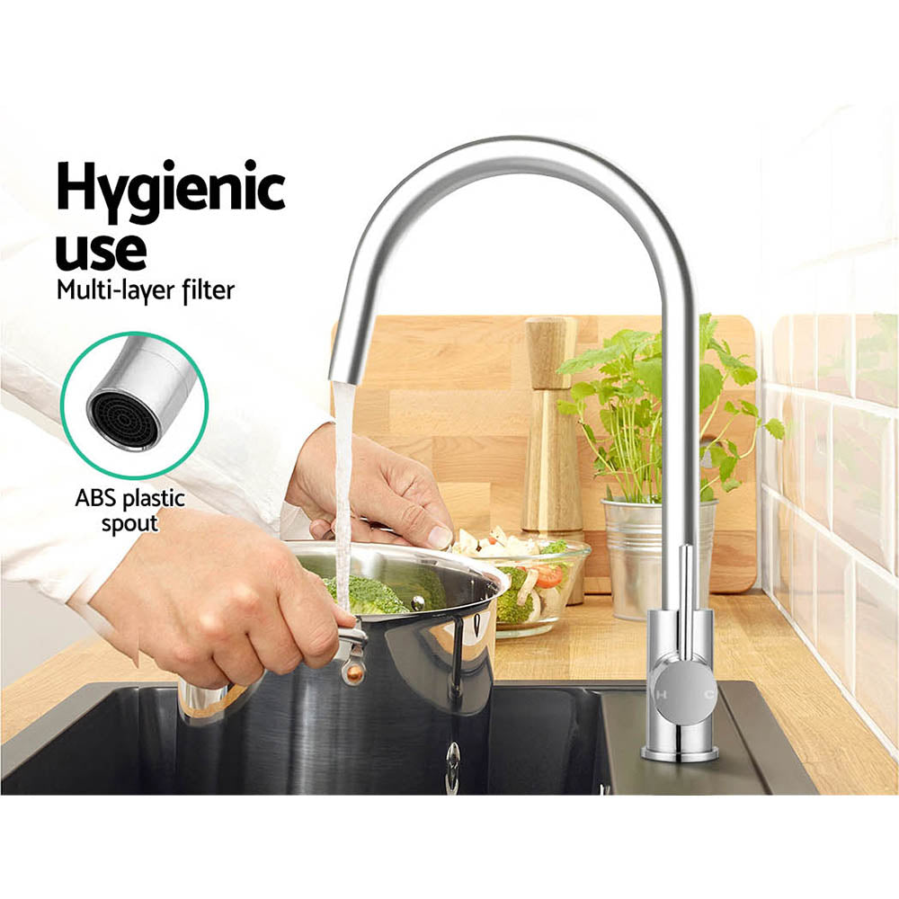 Kitchen Mixer Tap Round Sink Faucet Chrome Basin Laundry Mixer