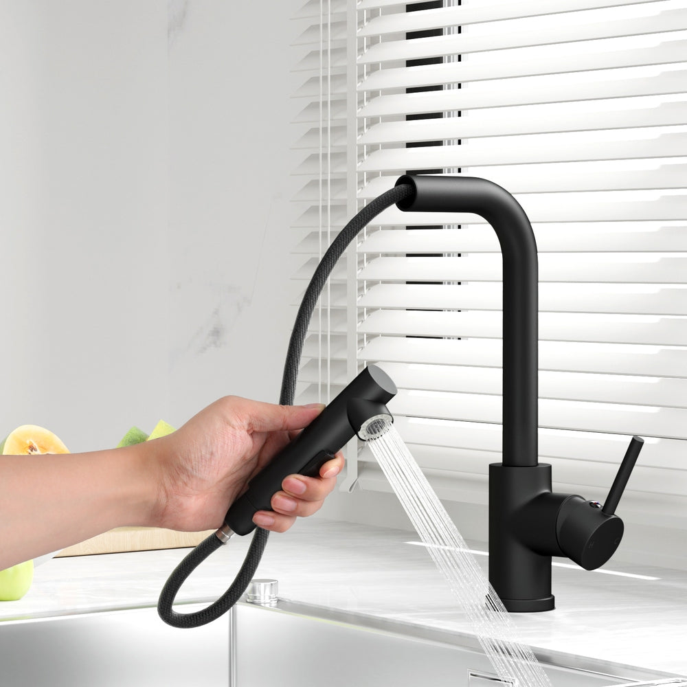 Modern Black Kitchen Mixer Tap - Pull-Out Swivel