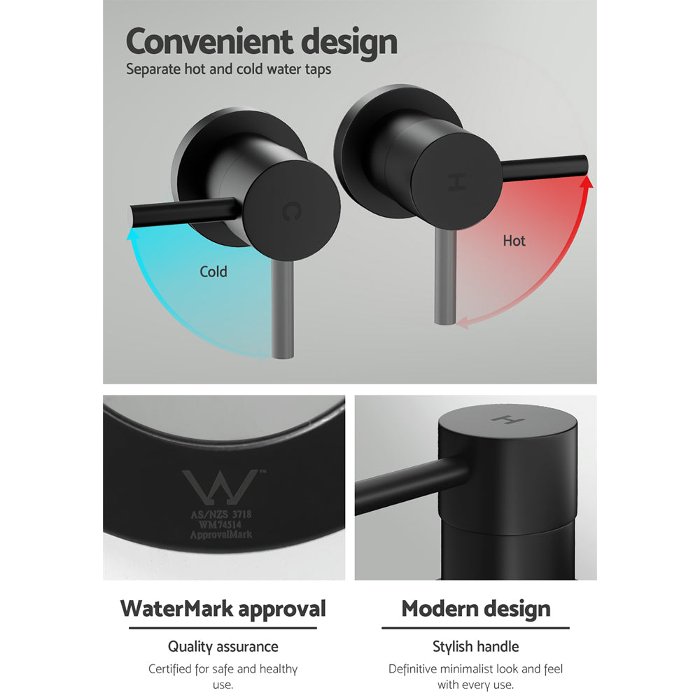 Basin Twin Tap Wall Round Brass Faucet Shower Bathtub Black/Silver | Shower Accessories