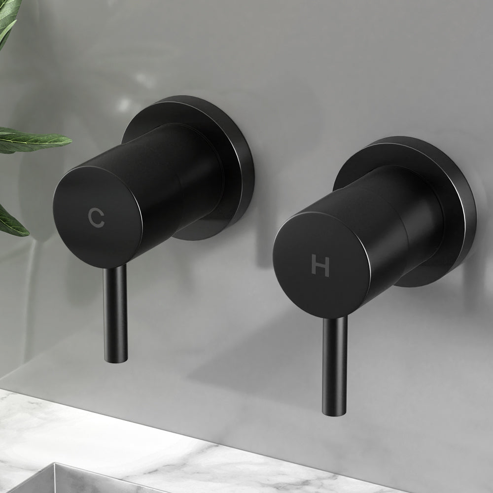 Basin Twin Tap Wall Round Brass Faucet Shower Bathtub Black/Silver | Black colour
