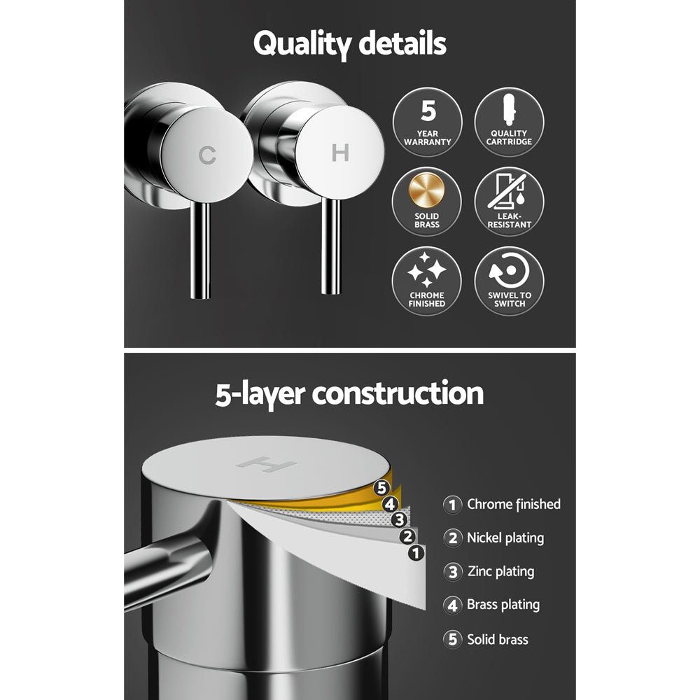 Basin Twin Tap Wall Round Brass Faucet Shower Bathtub Black/Silver - Black colour