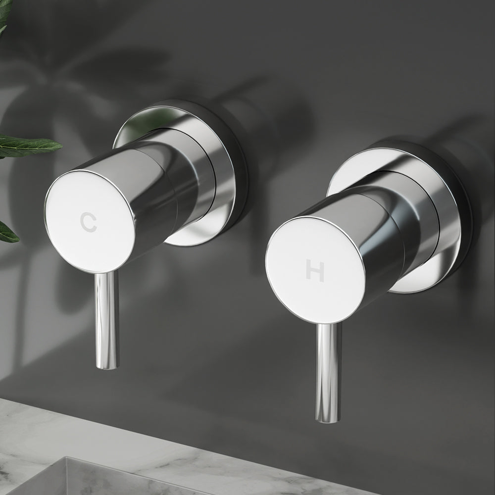 Basin Twin Tap Wall Round Brass Faucet Shower Bathtub Black/Silver | Shower Accessories - photo 13