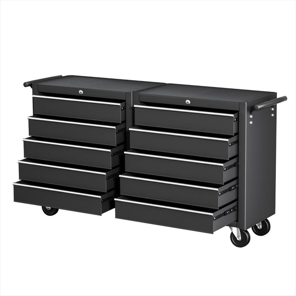 Tool Chest Trolley 10 Drawers Toolbox Storage Black | Black colour