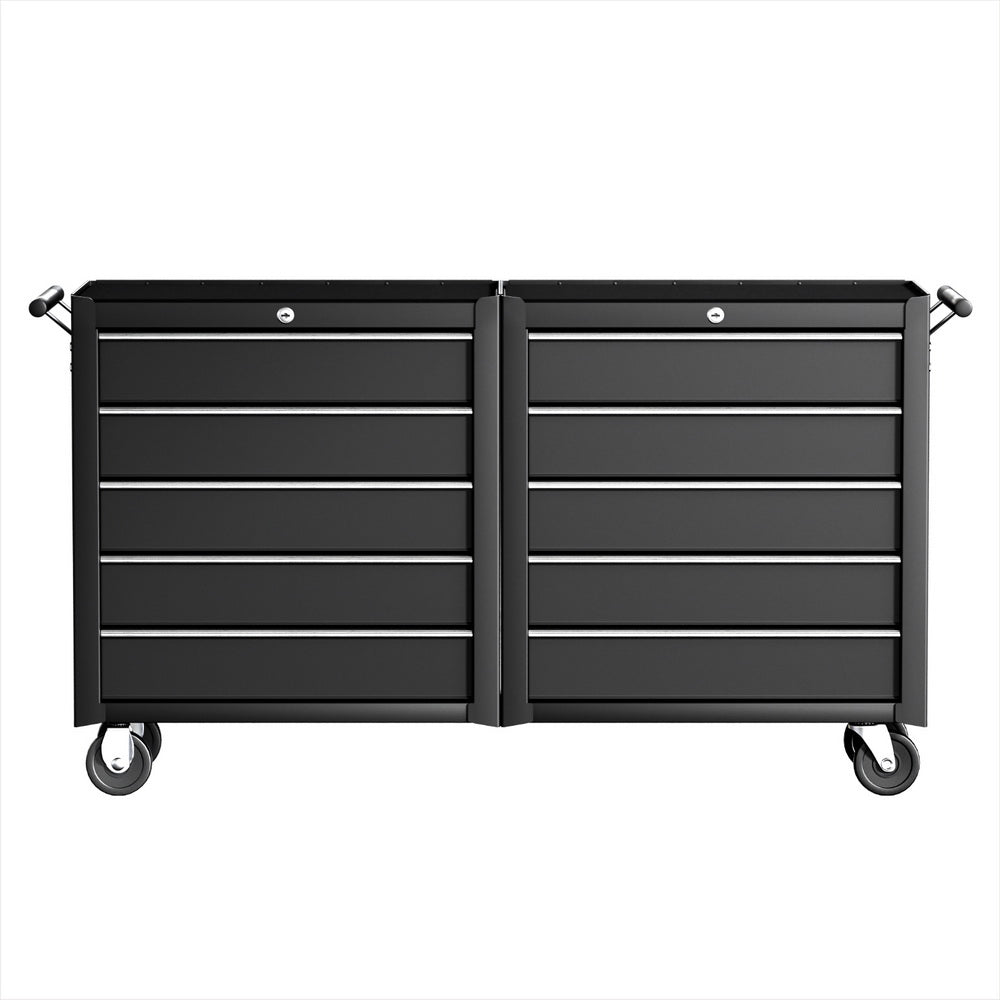 Tool Chest Trolley 10 Drawers Toolbox Storage Black, Black colour