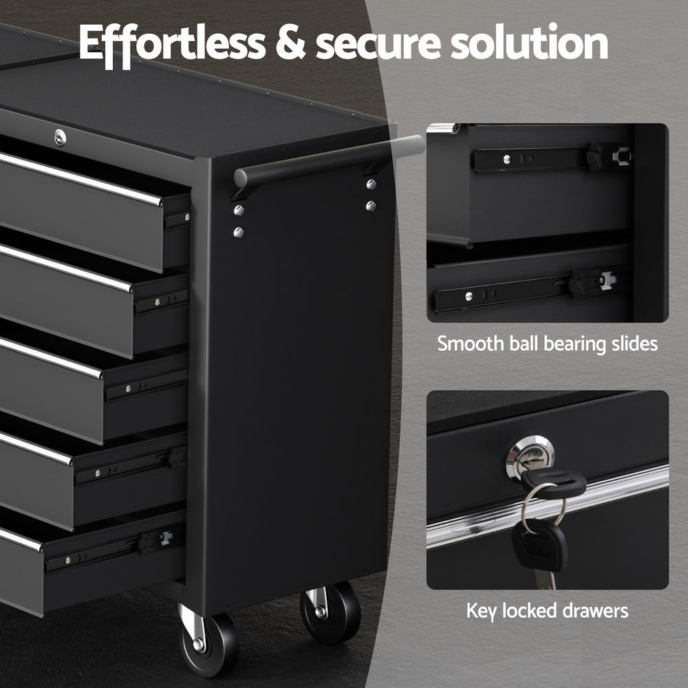 Black colour - Tool Chest Trolley 10 Drawers Toolbox Storage Black