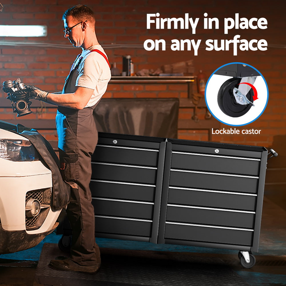 Tool Boxes - Tool Chest Trolley 10 Drawers Toolbox Storage Black