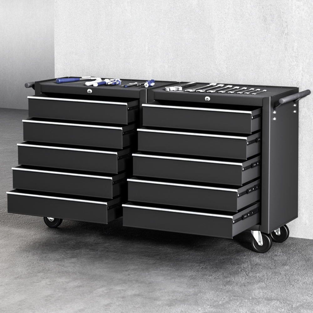 Tool Chest Trolley 10 Drawers Toolbox Storage Black | Tool Boxes