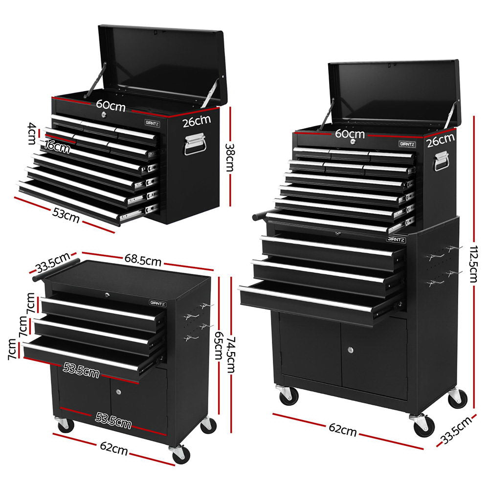 13 Drawer Tool Box Cabinet Chest Toolbox Storage Garage Organiser Black