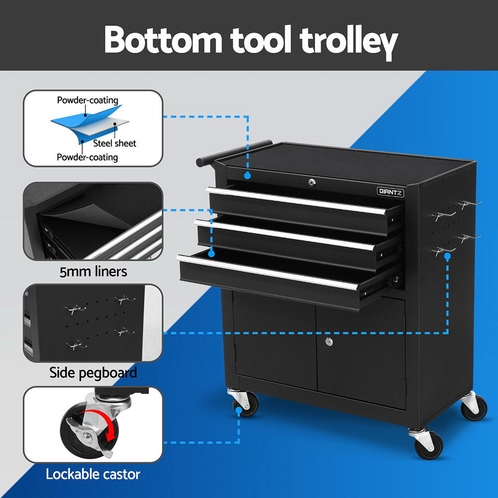 13 Drawer Tool Box Cabinet Chest Toolbox Storage Garage Organiser Black
