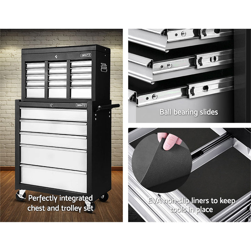 14 Drawer Tool Box Cabinet Chest Mechanic Garage Storage Trolley Grey - Tool Cabinets