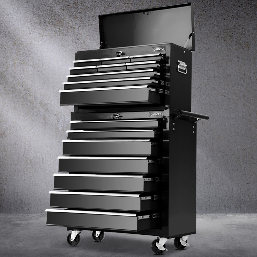 16 Drawer Tool Box Cabinet Chest Trolley Toolbox Garage Storage Black