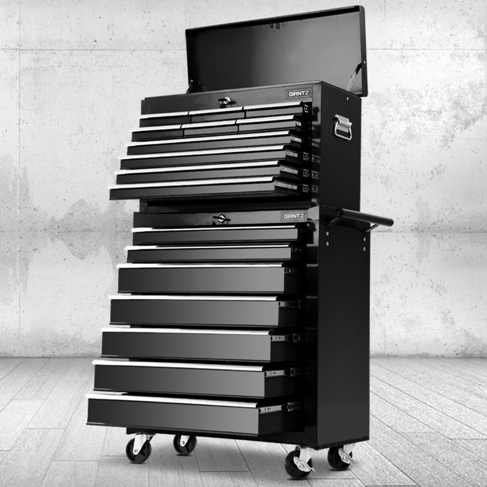 17 Drawer Tool Box Cabinet Chest Trolley Toolbox Garage Storage Box Black